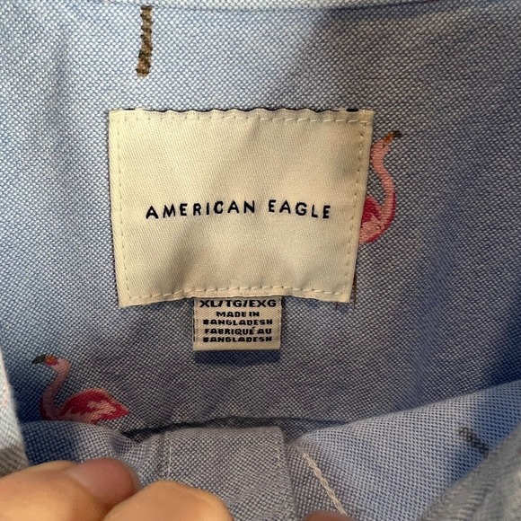 American Eagle Mens Button Down Shirt Size XL Blue Flamingo‎ Short Sleeve Oxford - Picture 5 of 12